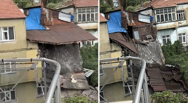 In Zonguldak, after three days of heavy rain, the remaining part of the house whose wall had collapsed also collapsed.