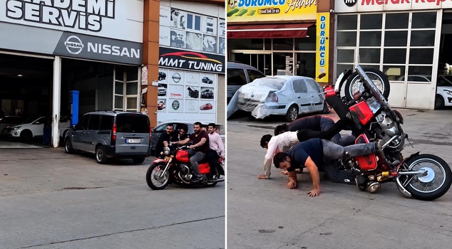 The motorcycle carrying 5 people in Gaziantep overturned like this.