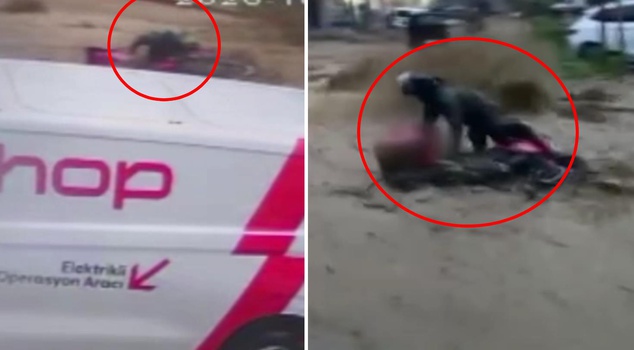 ظهرت لحظات انجراف سائق التوصيل بالدراجة النارية في الفيضان! هكذا تشبث بالحياة