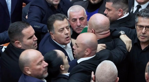 In the Albanian Parliament, the request to put student protests on the agenda led to a brawl.