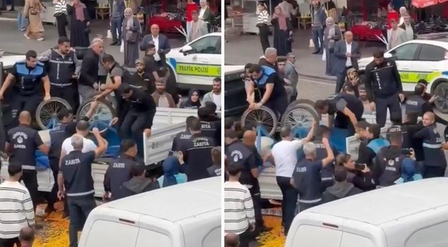 The scuffle between the street vendor and the municipal police was caught on camera.