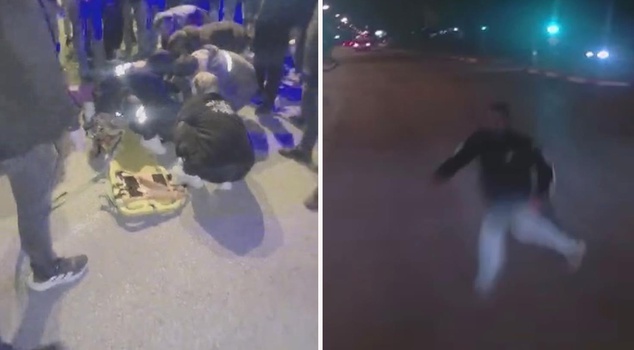 The moment a truck hit a pedestrian in Elazığ was captured on a dashcam.