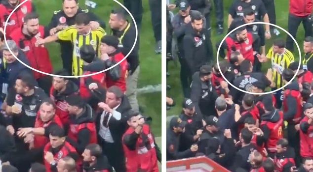Mert Hakan Yandaş first pushed the police officer on duty on the field, then argued with him.