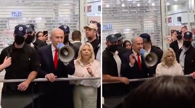 Netanyahu called on people to vote through a megaphone at the shopping mall