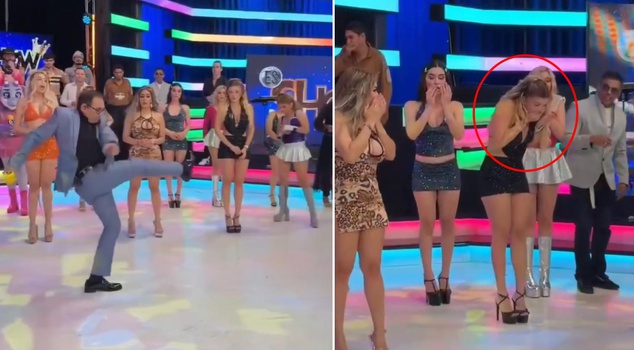فضيحة على الهواء مباشرة! ركلة المقدّم أرسلت العارضة إلى المستشفى