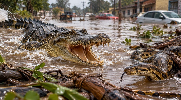 In Argentina, hit by the flood, poisonous snakes and crocodiles descended into the neighborhoods.
