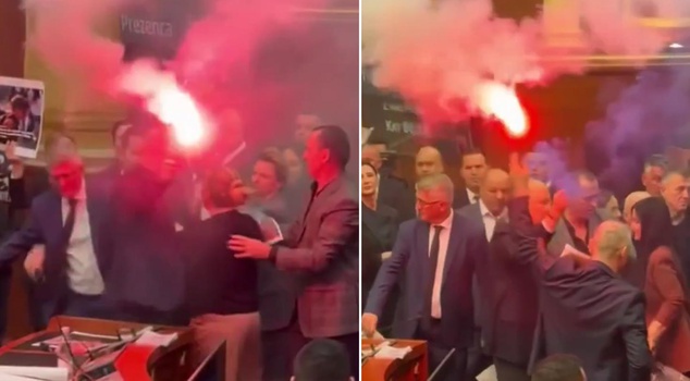 Huge brawl in parliament! Torches were lit, bottles flew through the air