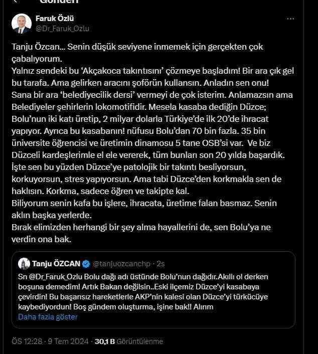 Bolu ve Düzce Belediye Başkanları arasındaki tartışma giderek büyüyor