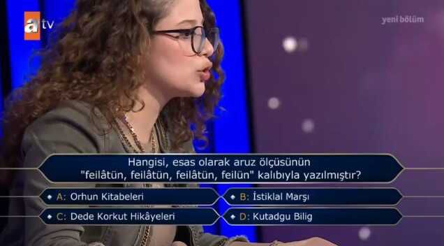 (Hangisi, esas olarak aruz ölçüsünün 'feilâtün, feilâtün...) Kim Milyoner Olmak İster 18 Temmuz Sorusu Cevabı Nedir? 400 Bin TL'lik soru ve cevabı ne?