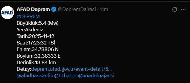 Antalya'da deprem mi oldu 12 Kasım Çarşamba SON DAKİKA?