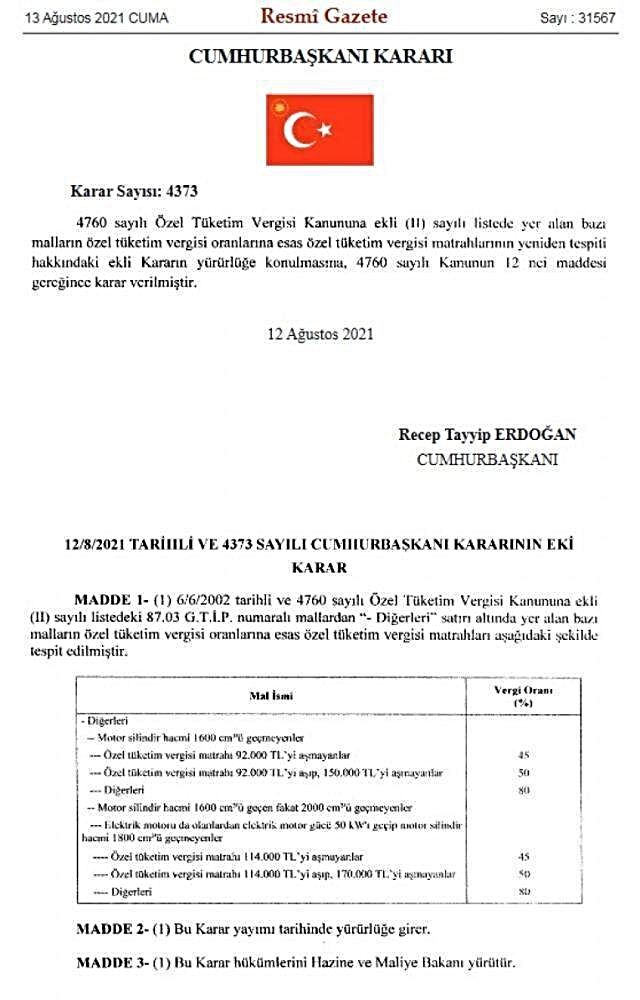 ÖTV düzenlemesi sonrasında hangi arabanın fiyatı ne kadar, kaç tl olacak? 13 Ağustos ÖTV matrah değişikliği sonrası otomobillerin yeni fiyatı nedir?