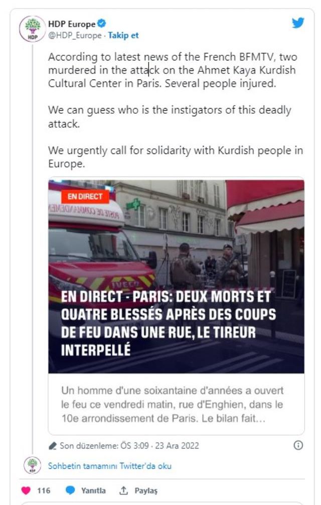 HDP'den Paris'teki saldırya ilişkin açıklama: Azmettiricinin kim olduğunu tahmin edebiliyoruz