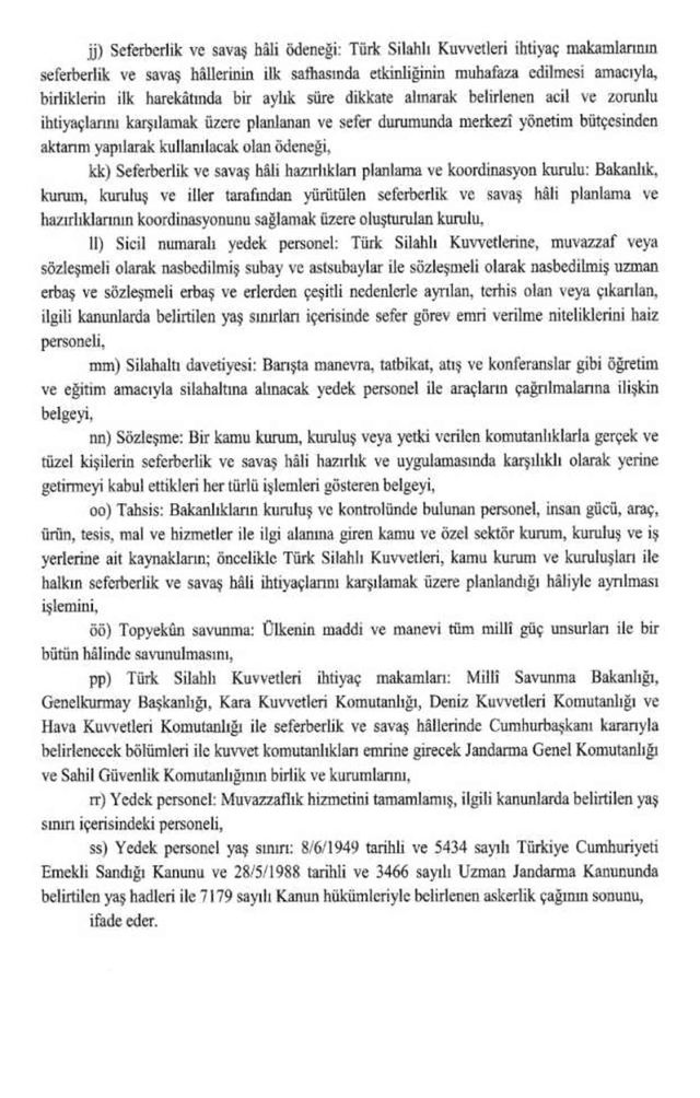 Yeni seferberlik kanunu tam metni OKU İNDİR - PDF 2024
