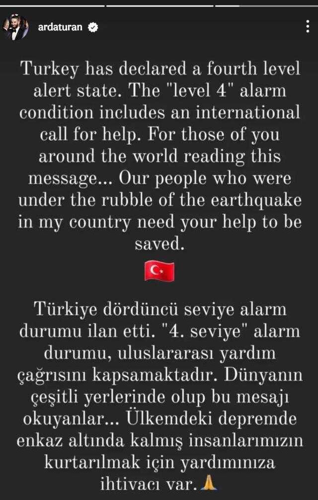 Türkiye'yi vuran deprem sonrası Arda Turan'dan tüm dünyaya çağrı: İnsanlarımızın yardımınıza ihtiyacı var