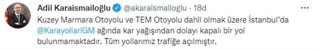 Yollar açıldı mı? 25 Ocak Salı İstanbul'da yollar açıldı mı? Kuzey Marmara Otoyolu ve TEM Otoyolu açık mı?