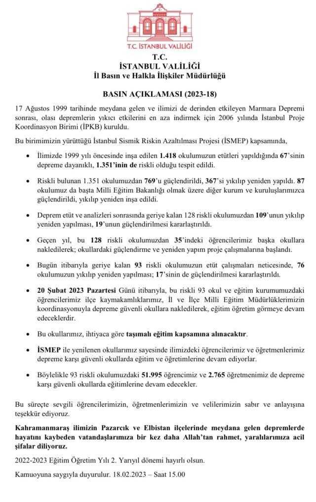 İstanbul'da riskli 93 okuldaki öğrenciler, depreme güvenli okullara nakledilecek