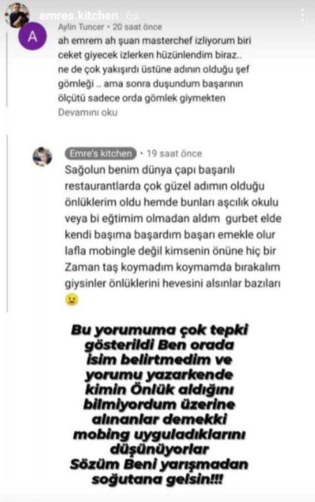 Eski MasterChef yarışmacısı Emre Büber'den dikkat çeken yorum: Başarı lafla, mobingle olmaz