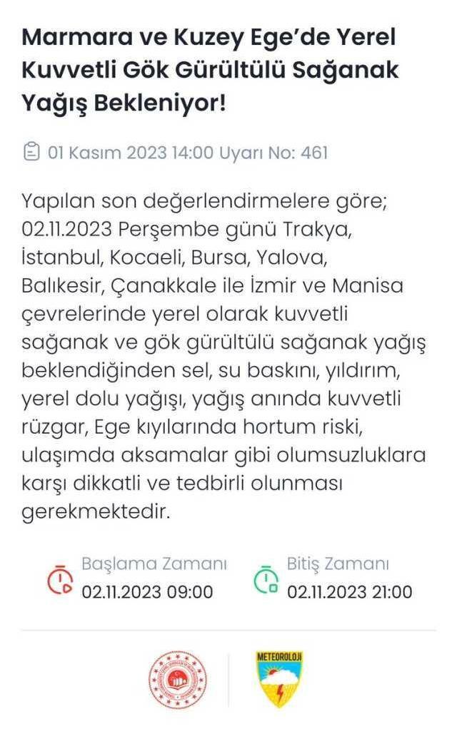 Marmara ve Ege'nin kuzeyinde yarın kuvvetli sağanak bekleniyor