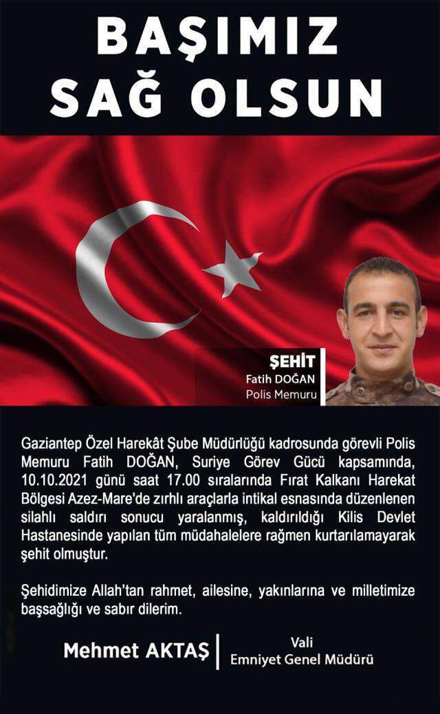 Son Dakika: Fırat Kalkanı Harekat Bölgesi'nden acı haber! PKK'nın füzeli saldırısında 2 Özel Harekat Polisi şehit oldu