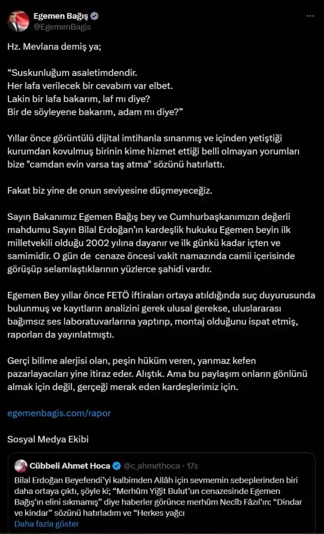 Cübbeli Ahmet ve Egemen Bağış birbirine girdi: Yanmaz kefen pazarlayıcısı