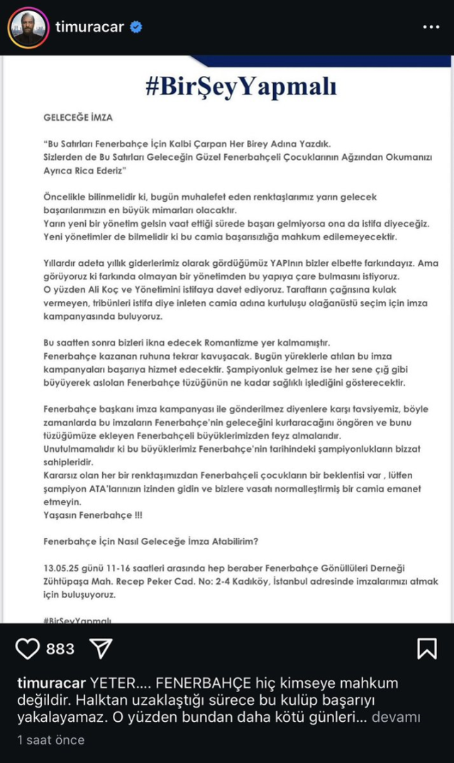 Ünlü oyuncu Timur Acar'dan Ali Koç tepkisi: Yeter