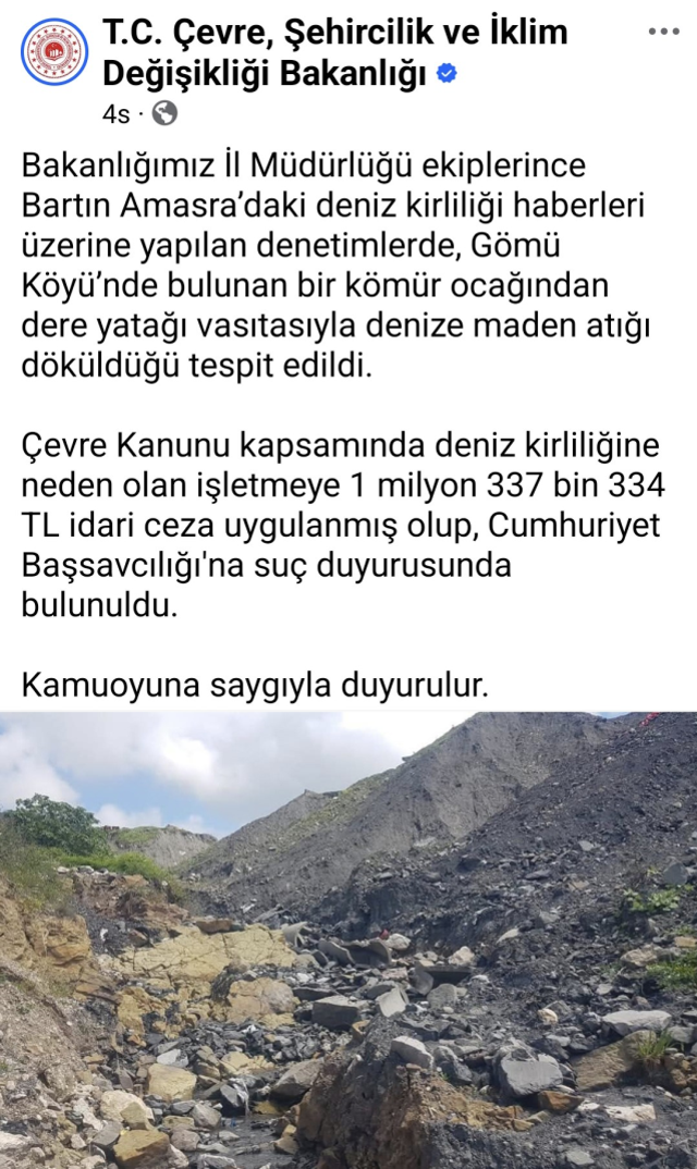 Denizi Kirleten Maden Ocağına 1 Milyon TL Ceza