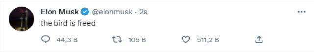 Twitter'ı satın alan Musk'tan ilk mesaj : Kuş özgür