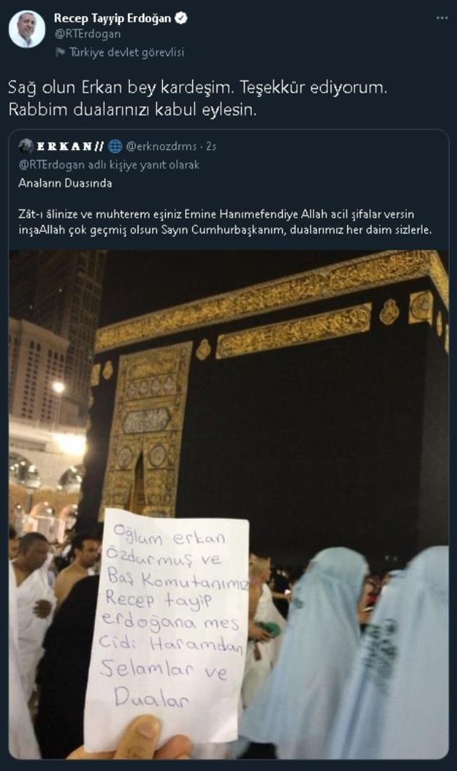 Cumhurbaşkanı Erdoğan vatandaşların 'geçmiş olsun' paylaşımlarını yanıtladı