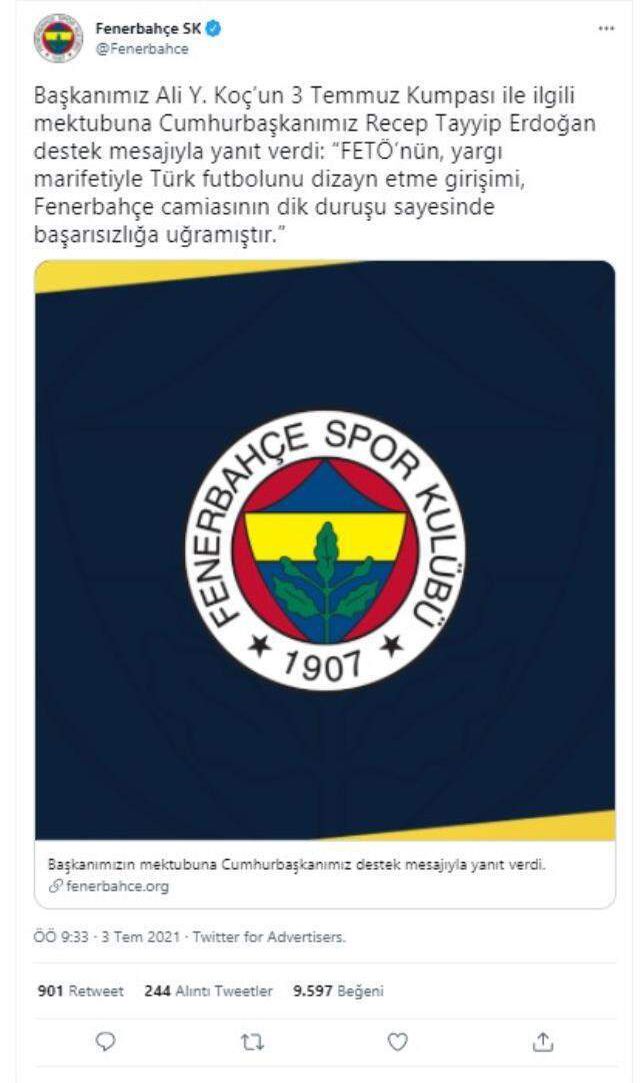 Ali Koç'un 3 Temmuz mektubuna Cumhurbaşkanı Erdoğan'dan destek yanıtı