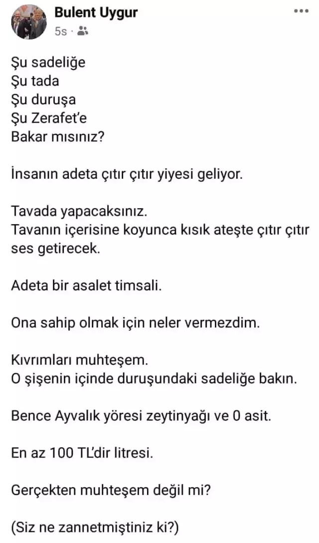 Meclis üyesinin kadın fotoğrafı üzerinden zeytinyağı paylaşımı tepki çekti