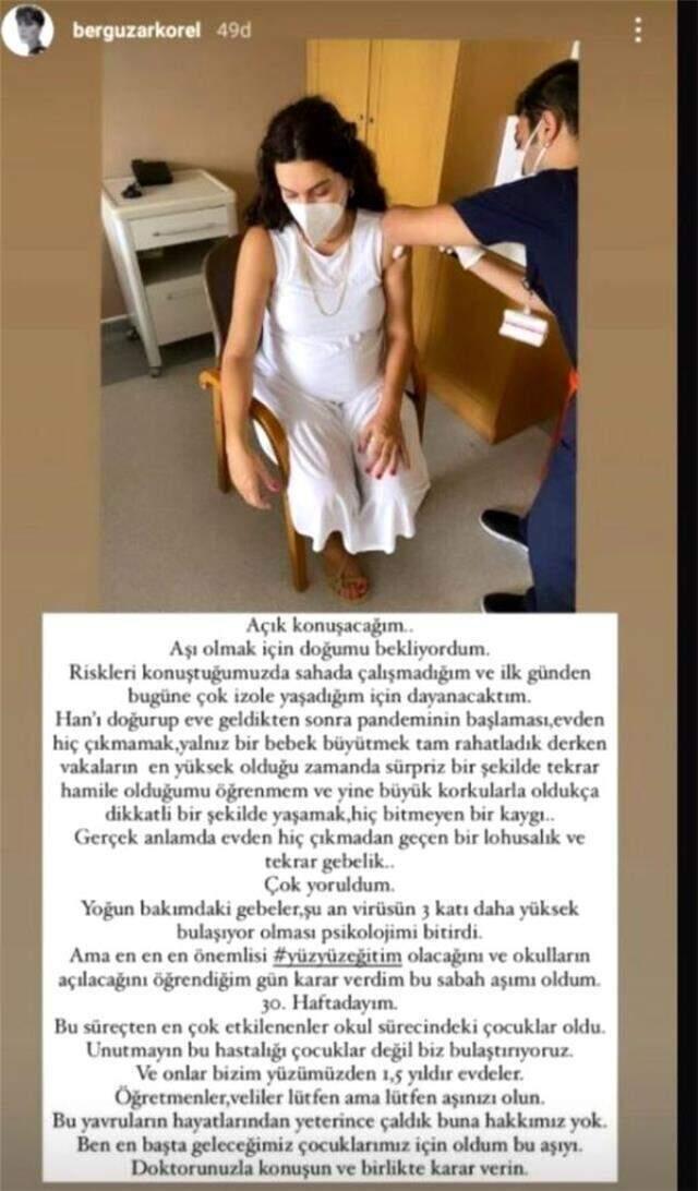 8 aylık hamile Bergüzar Korel, ikinci doz aşısını yaptırdı