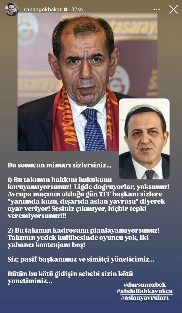 Şahan Gökbakar, Dursun Özbek ve yönetime sert tepki