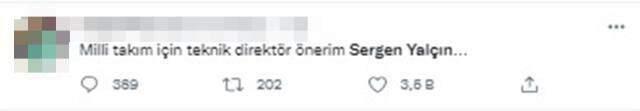 Şenol Güneş'in istifasını, Sergen Yalçın'ın Milli Takım'ın başına geçmesini istiyor