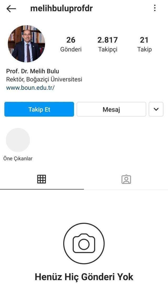 Görevden alınan Boğaziçi Üniversitesi Rektörü Prof. Dr. Melih Bulu, Instagram hesabını kapattı