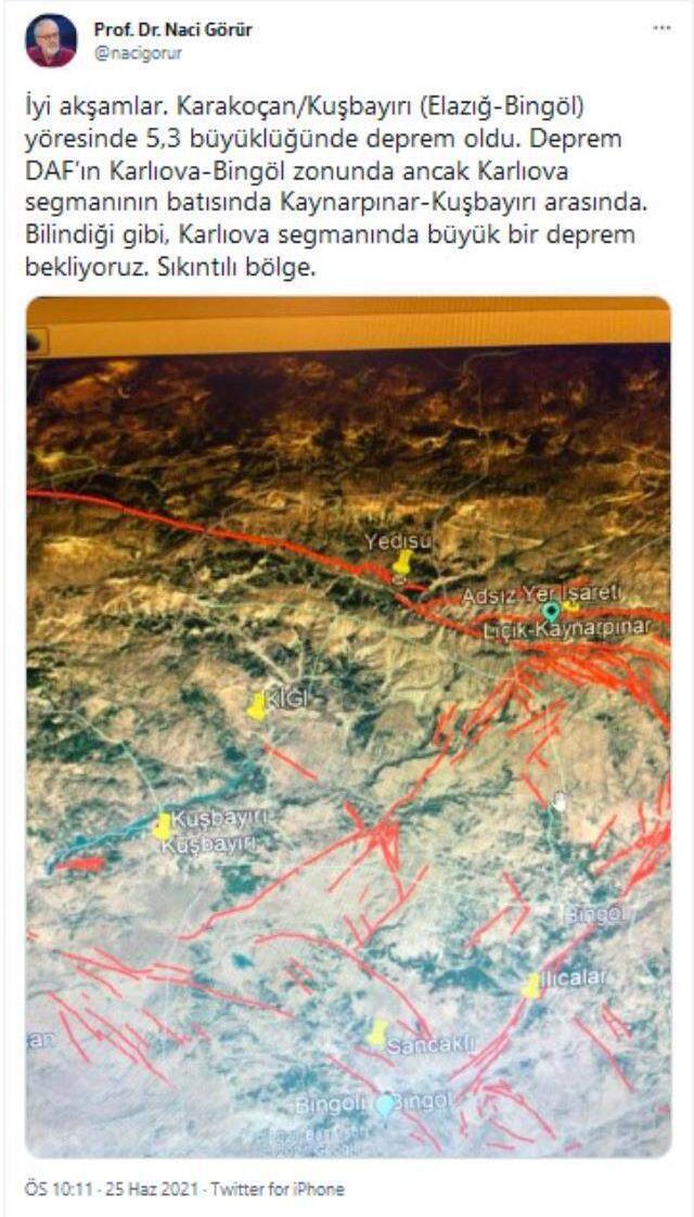 Prof. Naci Görür'den korkutan Bingöl depremi değerlendirmesi: Büyük bir deprem bekliyoruz, sıkıntılı bölge