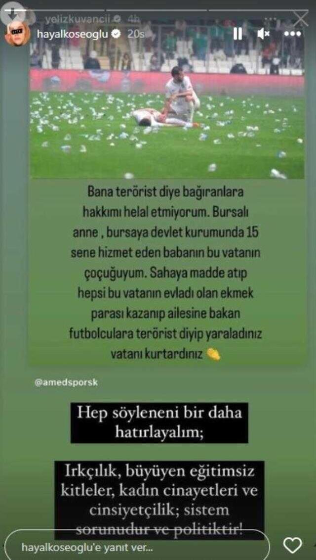 Hayal Köseoğlu, Amedsporlu futbolcunun sözlerini paylaşarak isyan etti: Irkçılık bir sistem sorunudur