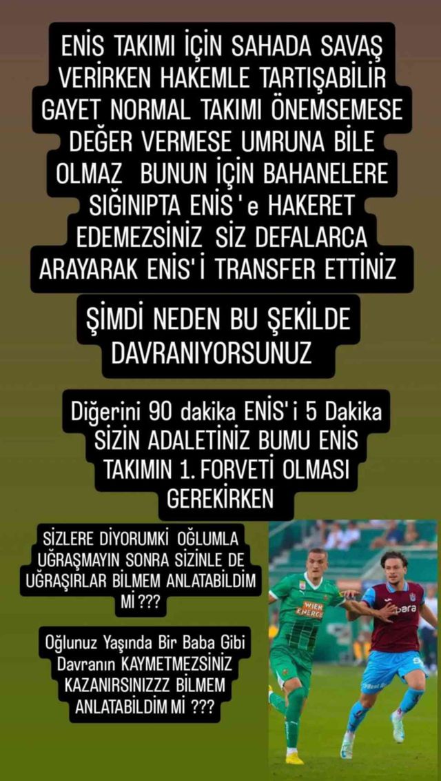 Trabzonsporlu futbolcu Enis Destan'ın annesi, Abdullah Avcı'yı tehdit etti