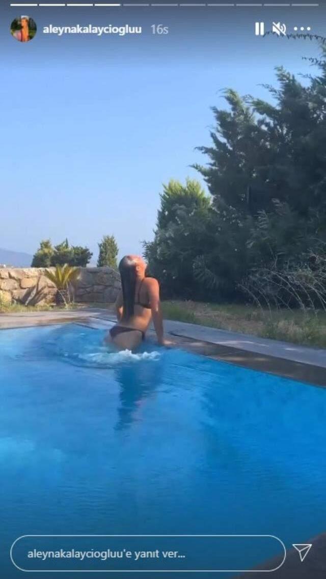 Eski Survivor yarışmacısı Aleyna Kalaycıoğlu, tanga bikinisiyle havuzda şov yaptı