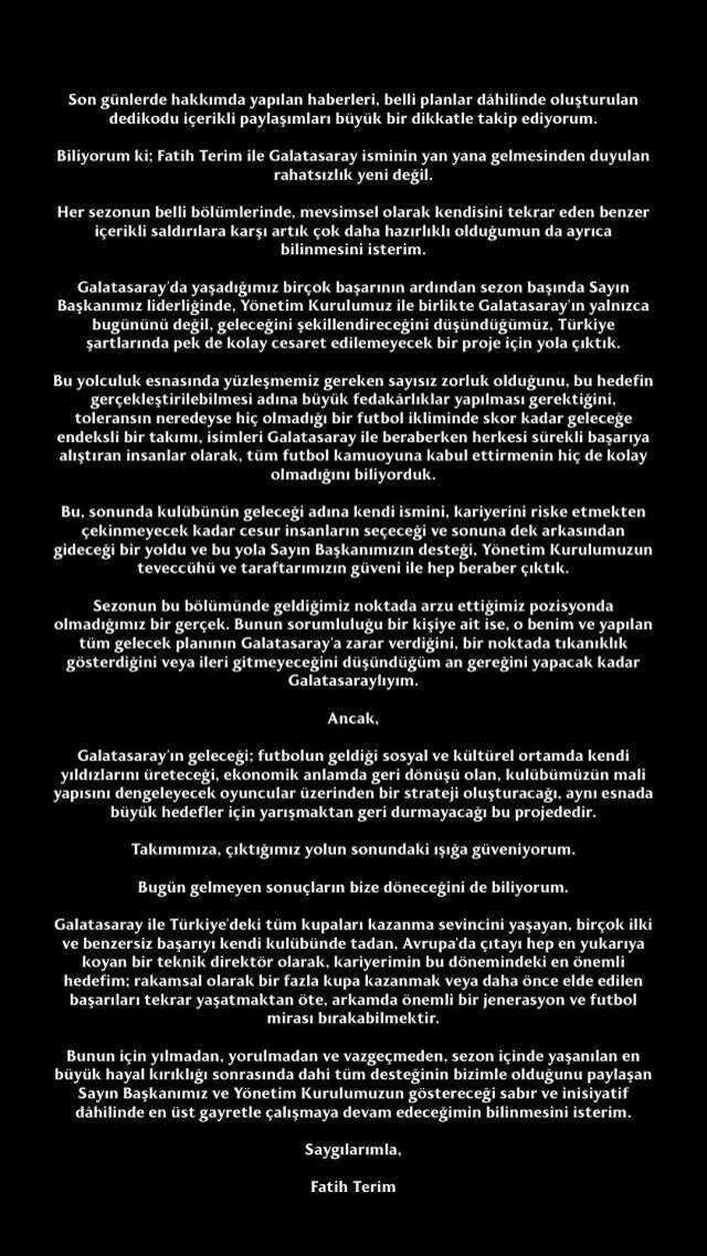 Son Dakika: Galatasaray'dan ayrılacağı konuşulan Fatih Terim, taraftarların yüreğine su serpti