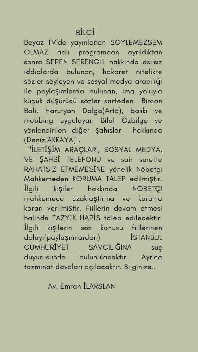 Deniz Akkaya'nın 'Halvette altına kaçırıyordu' sözünü duyan Seren Serengil Söylemezsem Olmaz sunucularına dava açtı
