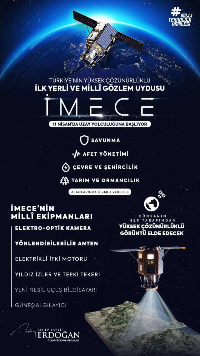 Cumhurbaşkanı Erdoğan: İMECE, 11 Nisan'da uzaydaki yörüngesine fırlatılacak