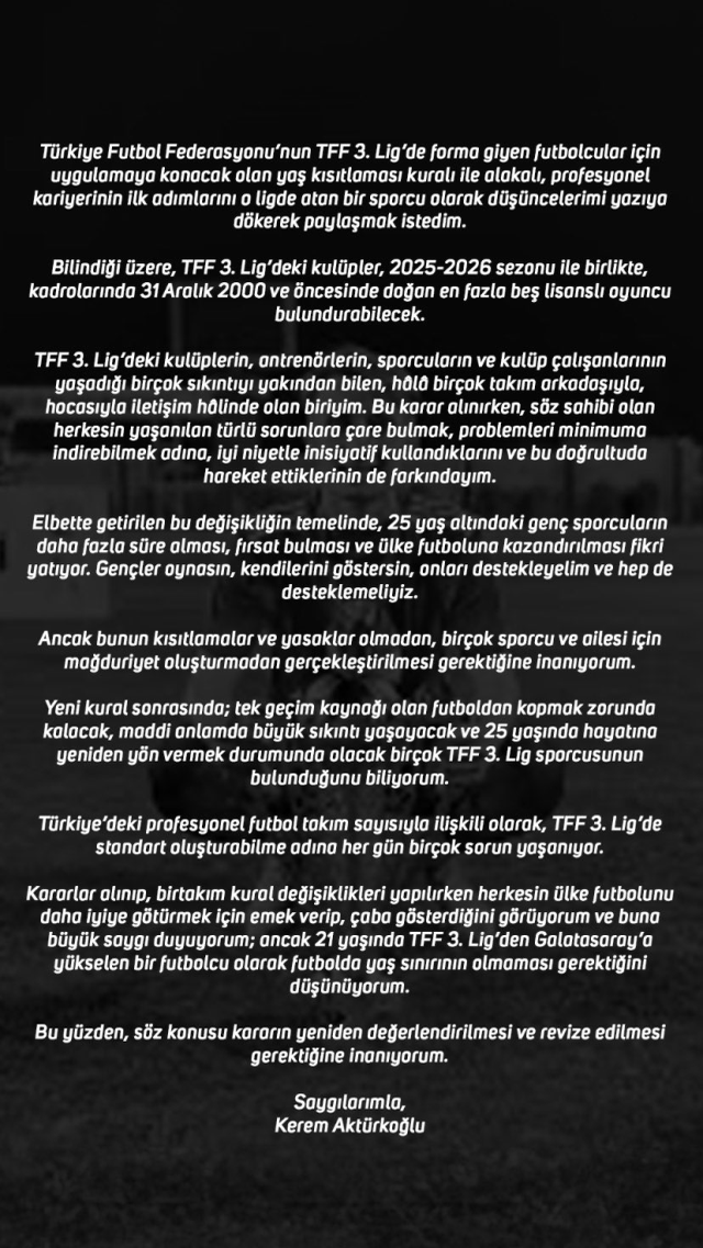 Kerem Aktürkoğlu'ndan TFF'ye olay tepki