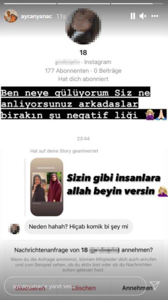 Başörtülü pozunu paylaşan Aycan Yanaç, kendisini eleştiren takipçisini ifşa etti
