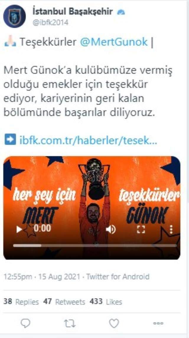 Başakşehir, Beşiktaş'la anlaşan Mert Günok'un sözleşmesini feshetti