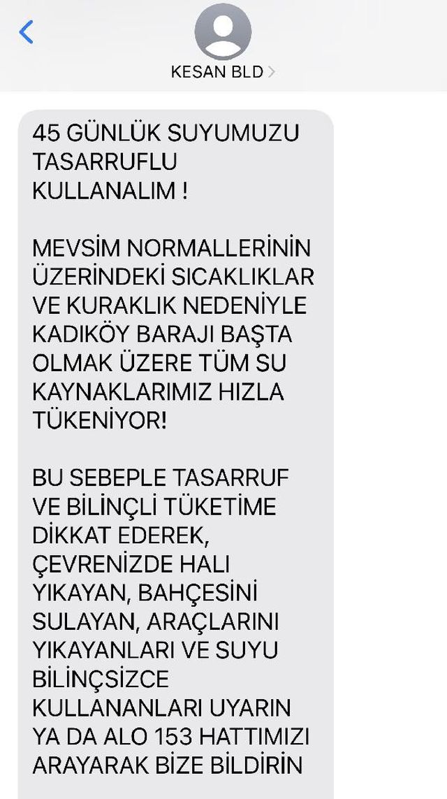 Kentte alarm! 1 aylık suları kaldı, belediye vatandaşları SMS'le uyardı: Halı ve araba yıkayanları bize bildirin