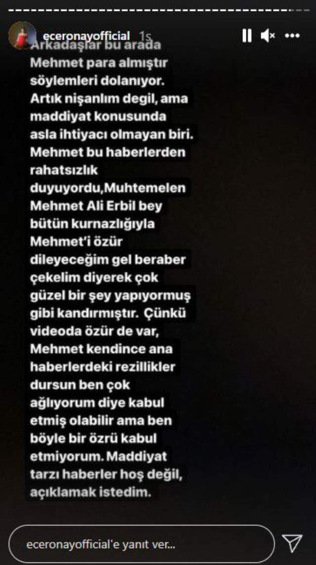 Mesajları ifşa olan Mehmet Ali Erbil, Ece Ronay'ın nişanlısıyla video paylaştı