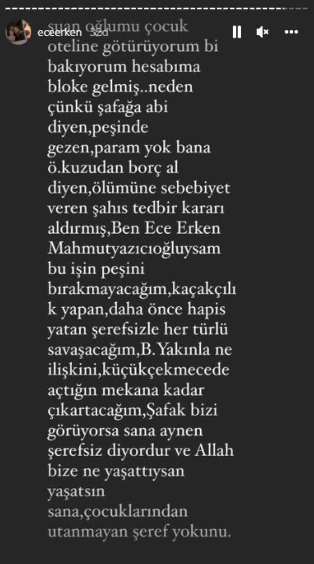 Hesabına bloke konulan Ece Erken ateş püskürdü: Şafak'ın ölümüne sebebiyet veren kişi yaptı