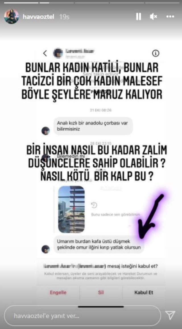 Kendisine beddua edilen bir mesajı ifşa eden Havva Öztel, ateş püskürdü: Bunlar kadın katili