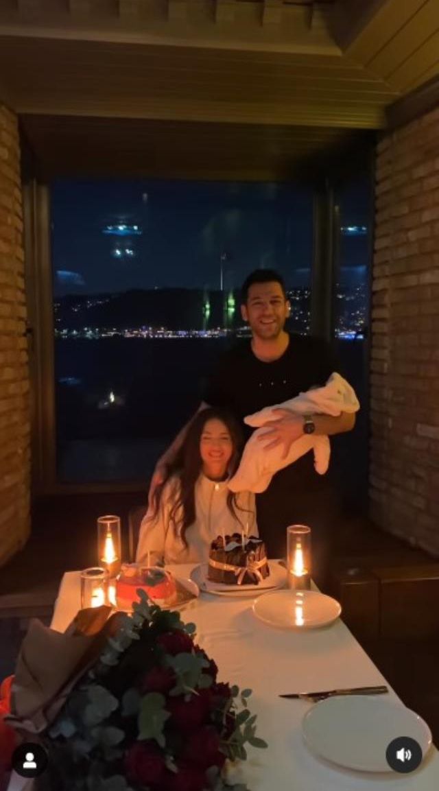 Murat Yıldırım minik kızı Miray'ı kucağına alarak eşinin doğum gününü kutladı