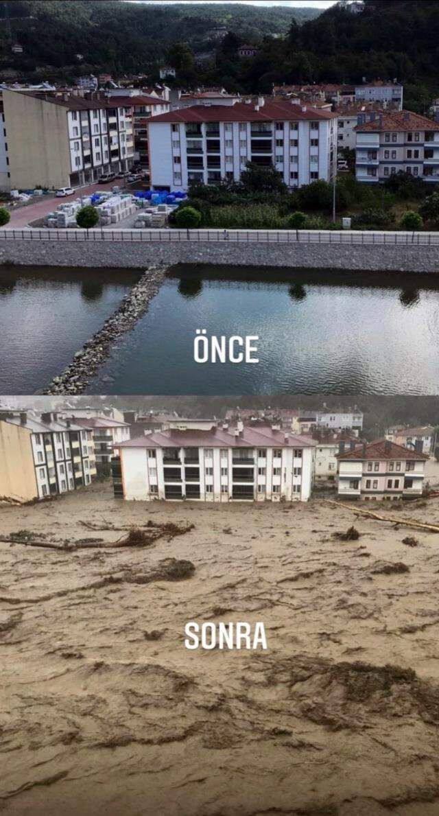 Bozkurt'un önceki halinin fotoğrafına bakıldığında sel sularının 3 kat yükseldiği görülüyor